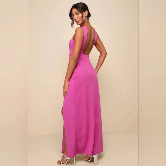 Lulu's Glorious Perfection Magenta Purple Cross-Front Column Maxi Dress L Party - Picture 5 of 11